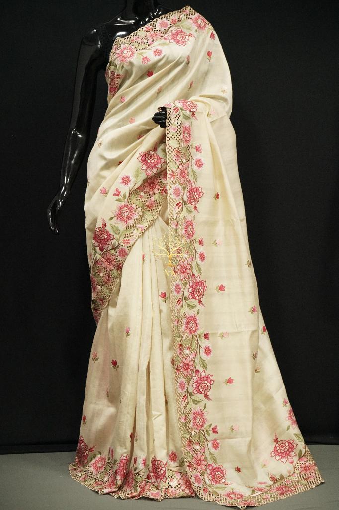 Butter soft Tussar Silk Saree with Cut Work Border